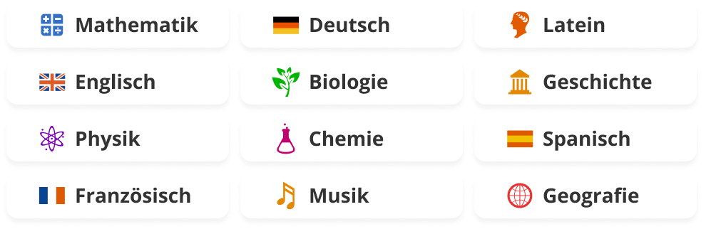 Abbildung aller Schulfächer